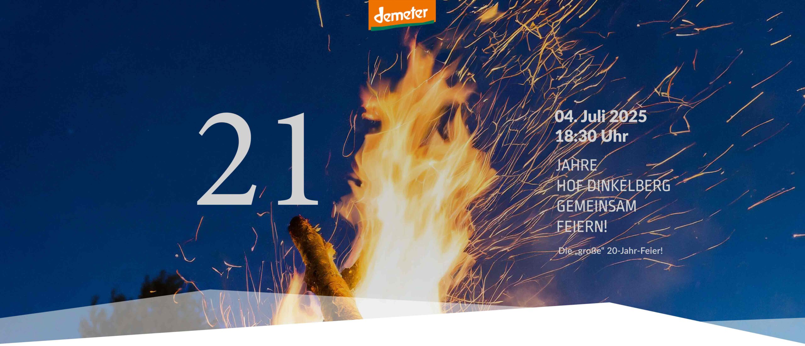 Titelbild 21.Jubilaeum Hof Dinkelberg Feuer vor Nachthimmel desktop